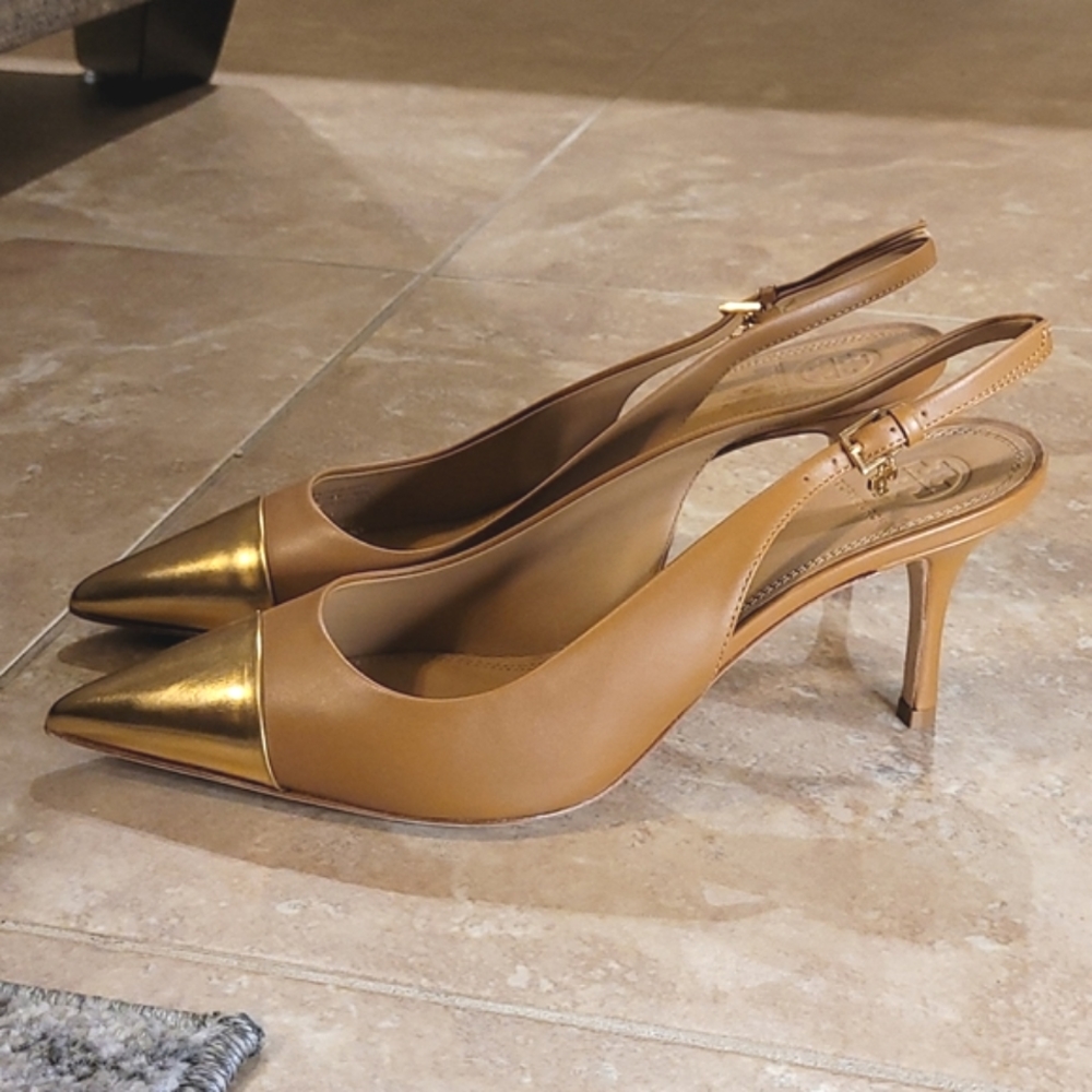 *NWB* Tory Burch Women's Penelope Gold Cap Toe Slingback Pumps Heels - size 9